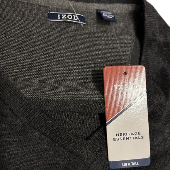 NWT Gray Cotton Blend IZOD Pullover V neck Sweater / Mens Big and Tall 2XL - Picture 4 of 4